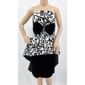 Vintage 80's Darcy Women's Size 7/8 White & Black Strapless Velvet Bow Dress